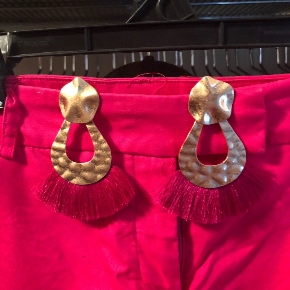 Beautiful Fringe earrings -Fushia fringe with gold